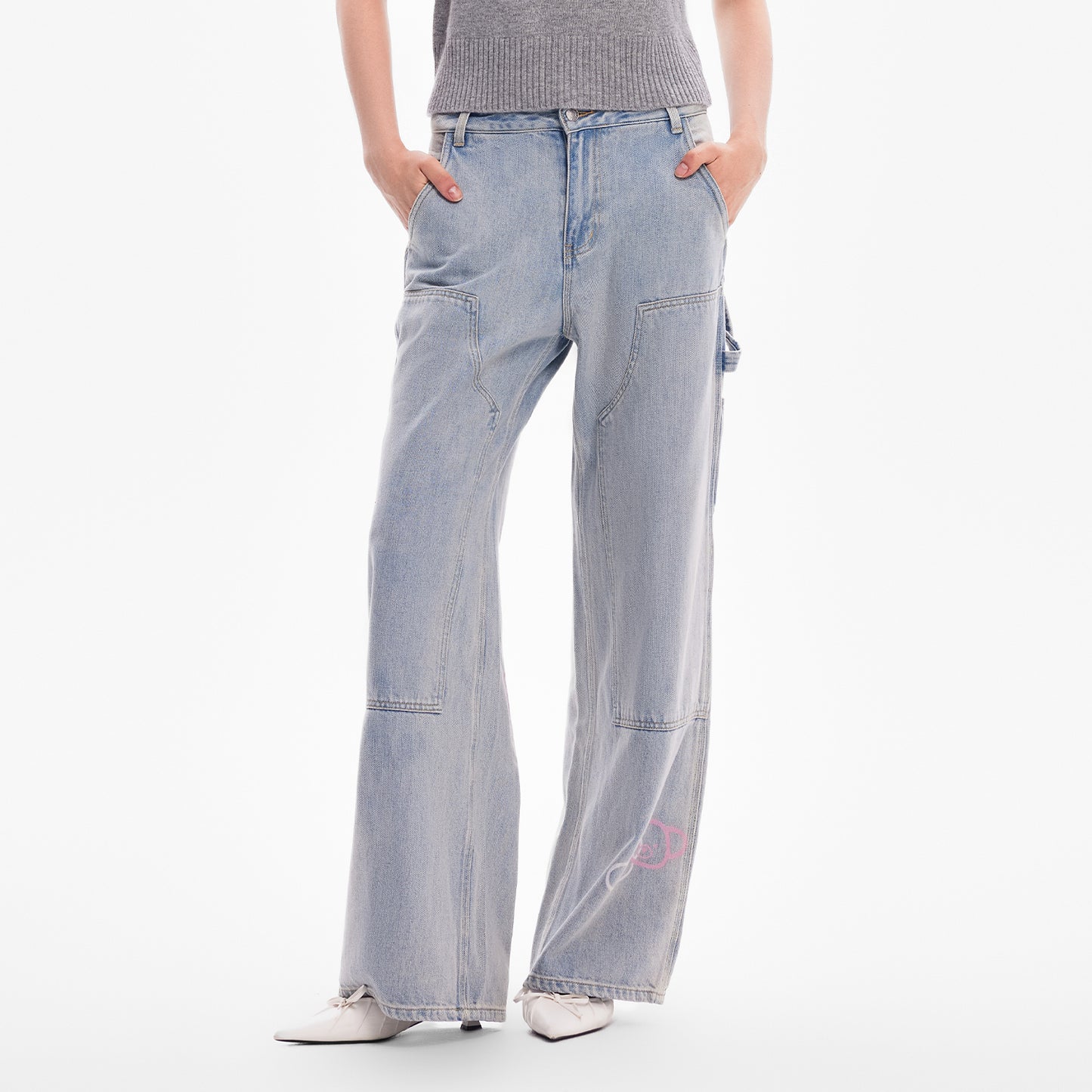 Onigiri Bear High-Waisted Straight-Leg Denim Pants