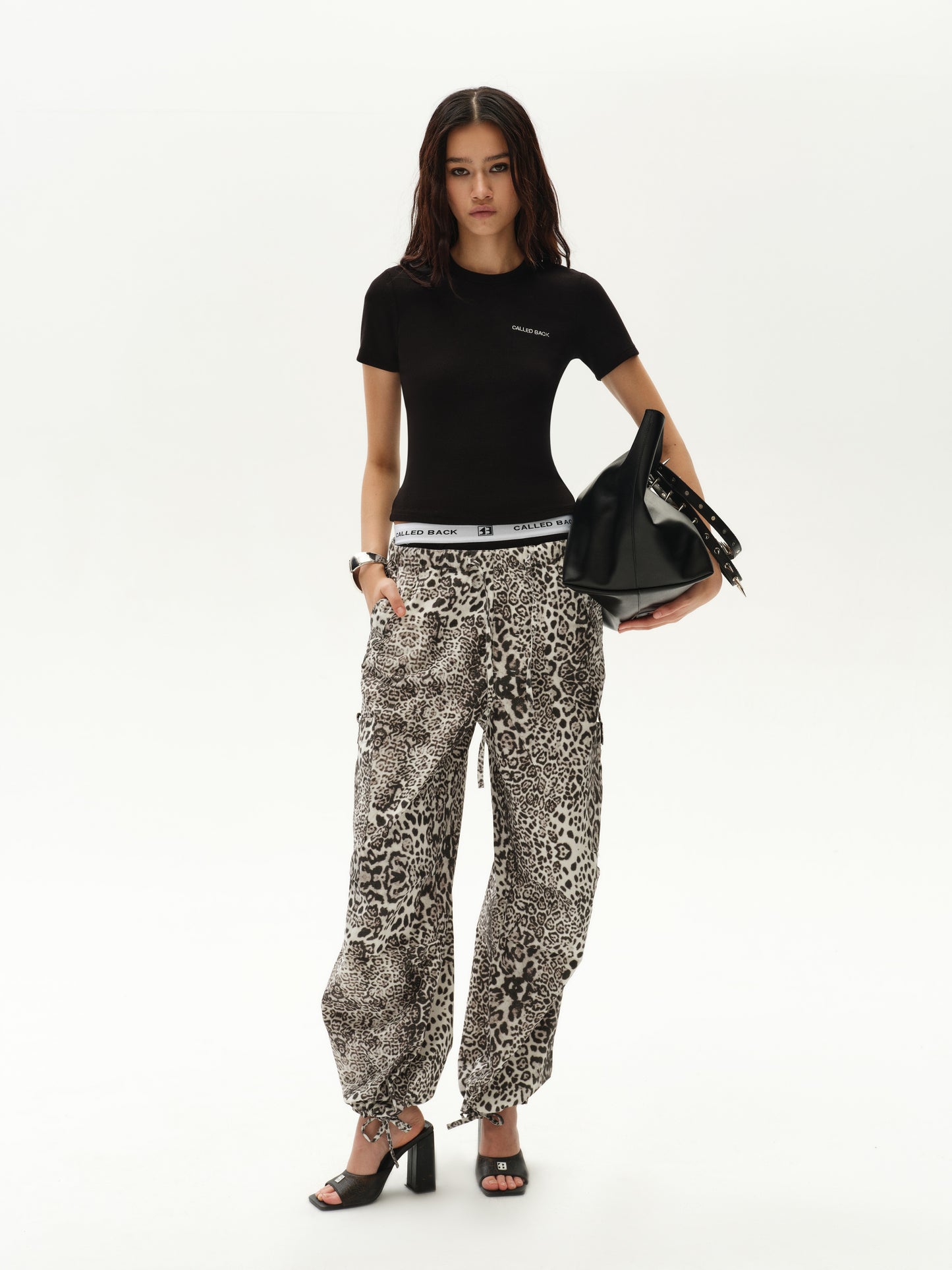 Leopard print lightweight wide-leg straight pants
