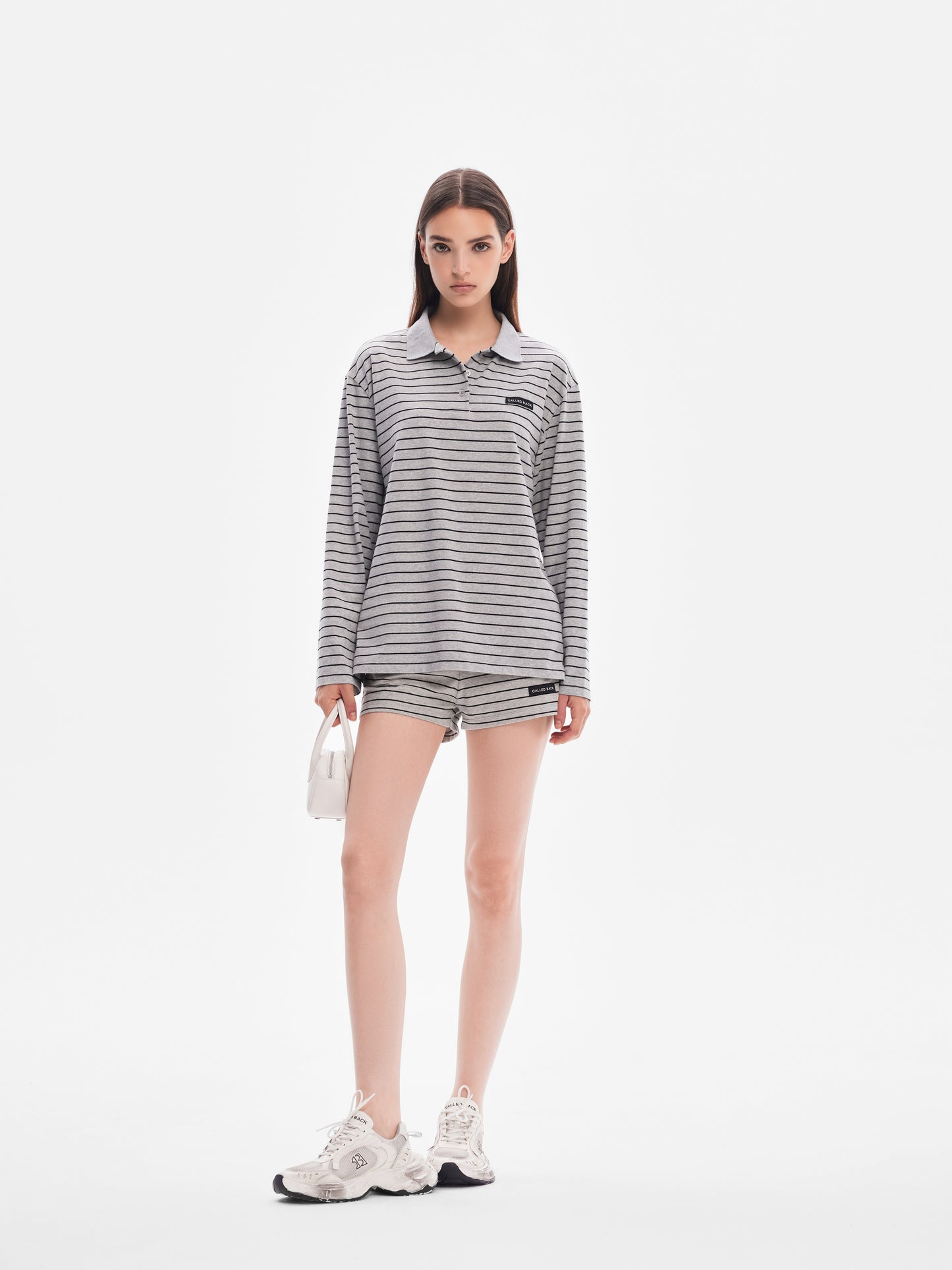 Polo Neck Striped Long-Sleeve Knit Top