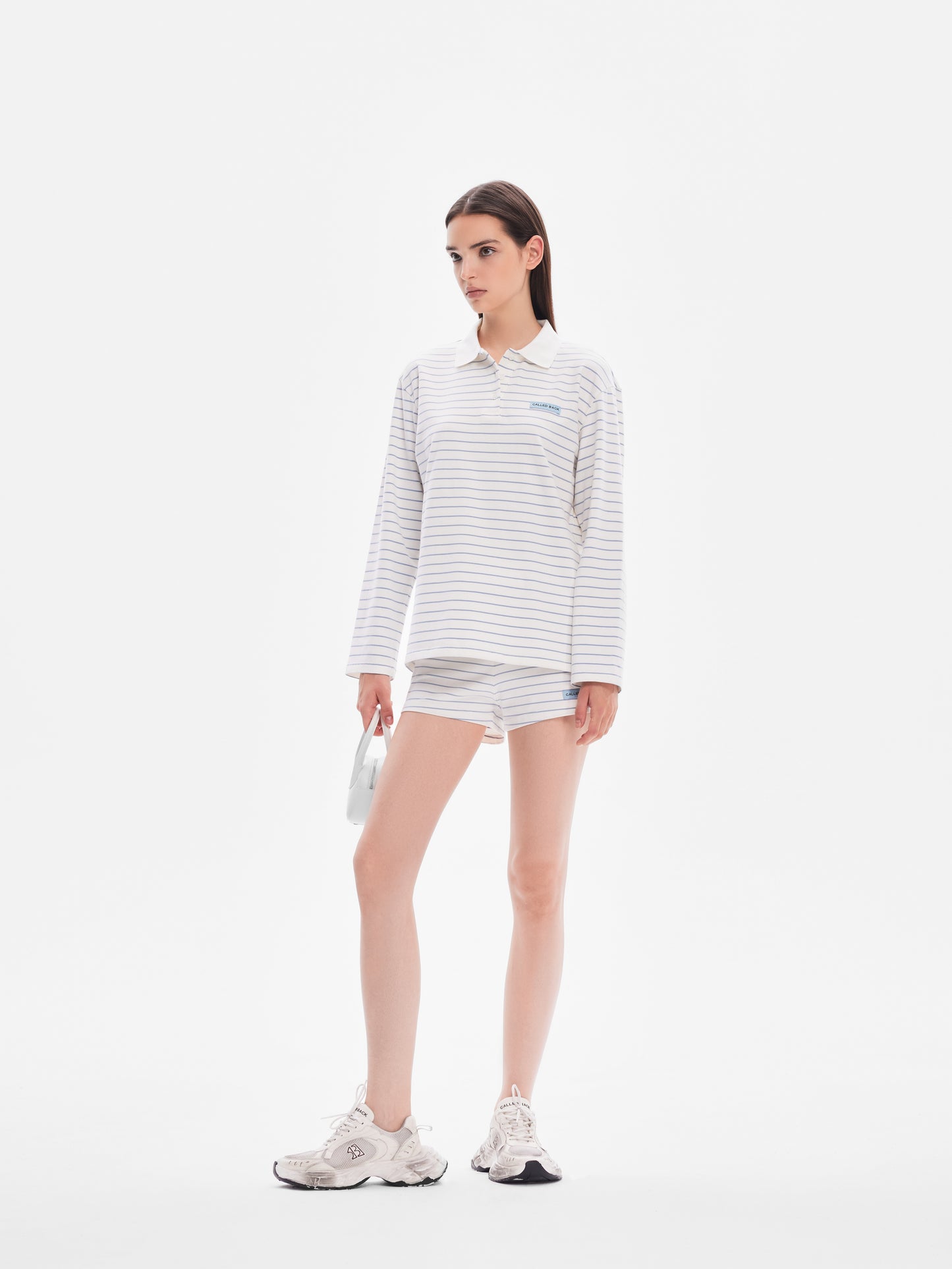 Polo Neck Striped Long-Sleeve Knit Top