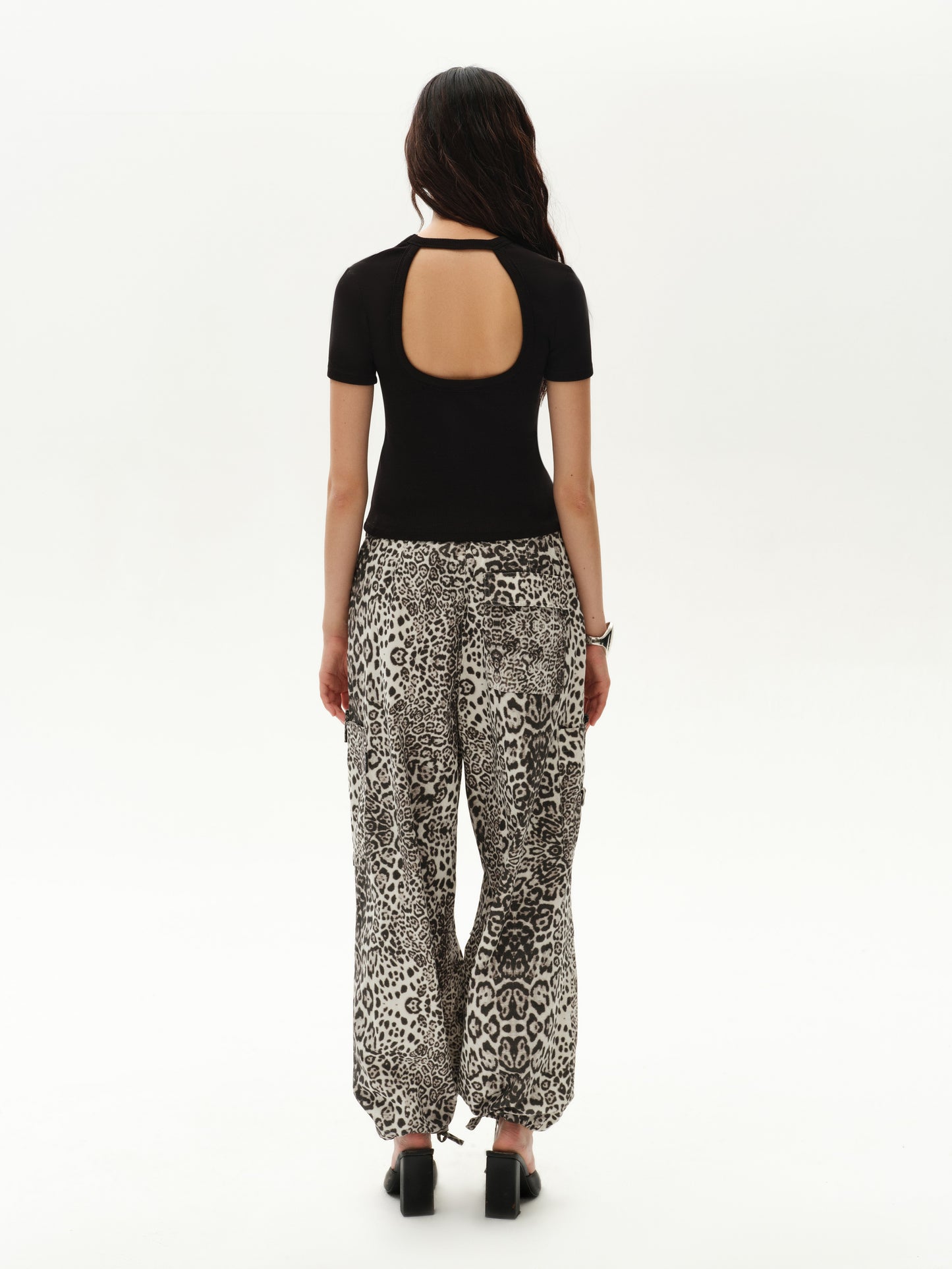 Leopard print lightweight wide-leg straight pants