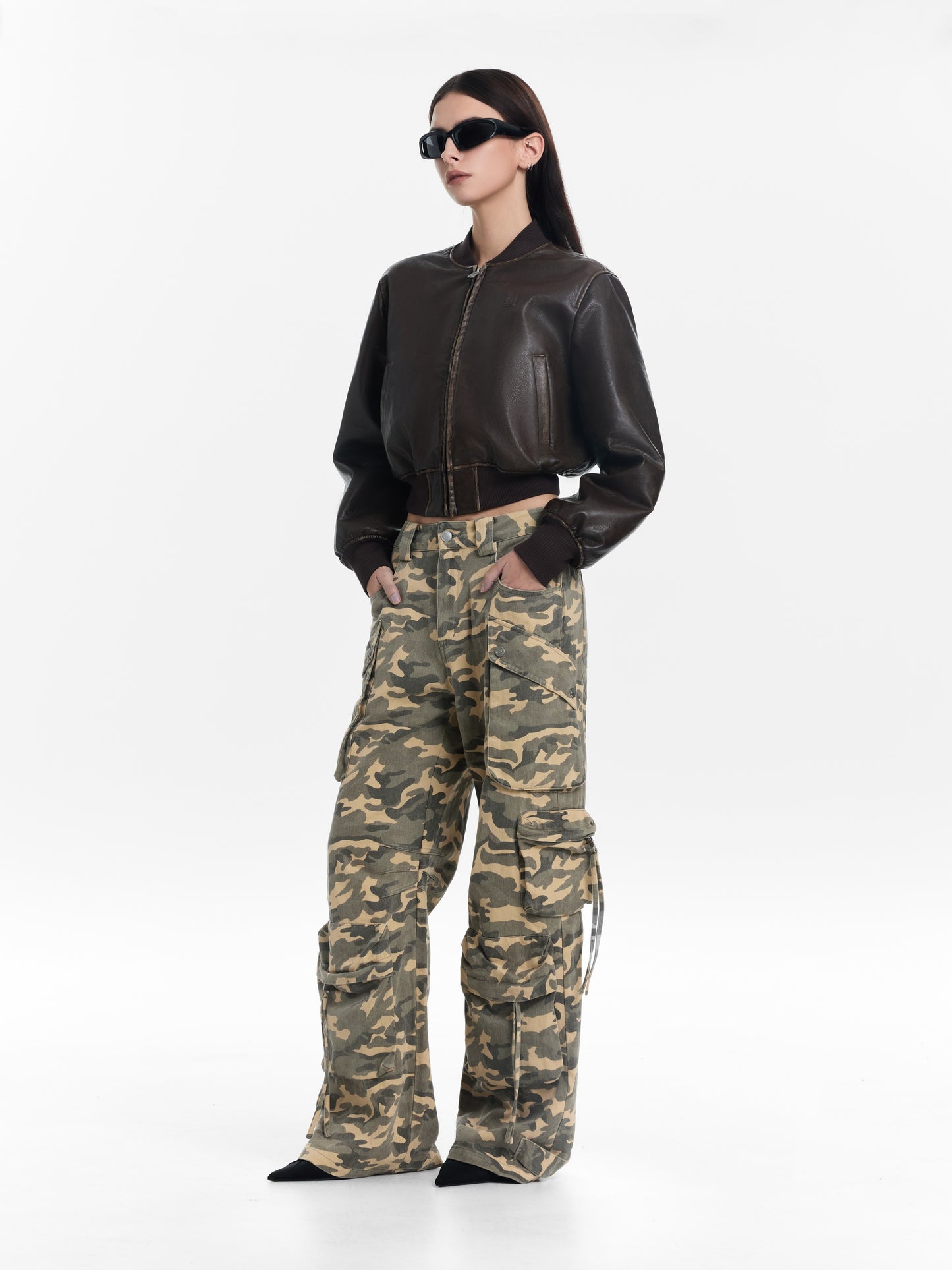 Wide-Leg Camouflage Cargo Pants