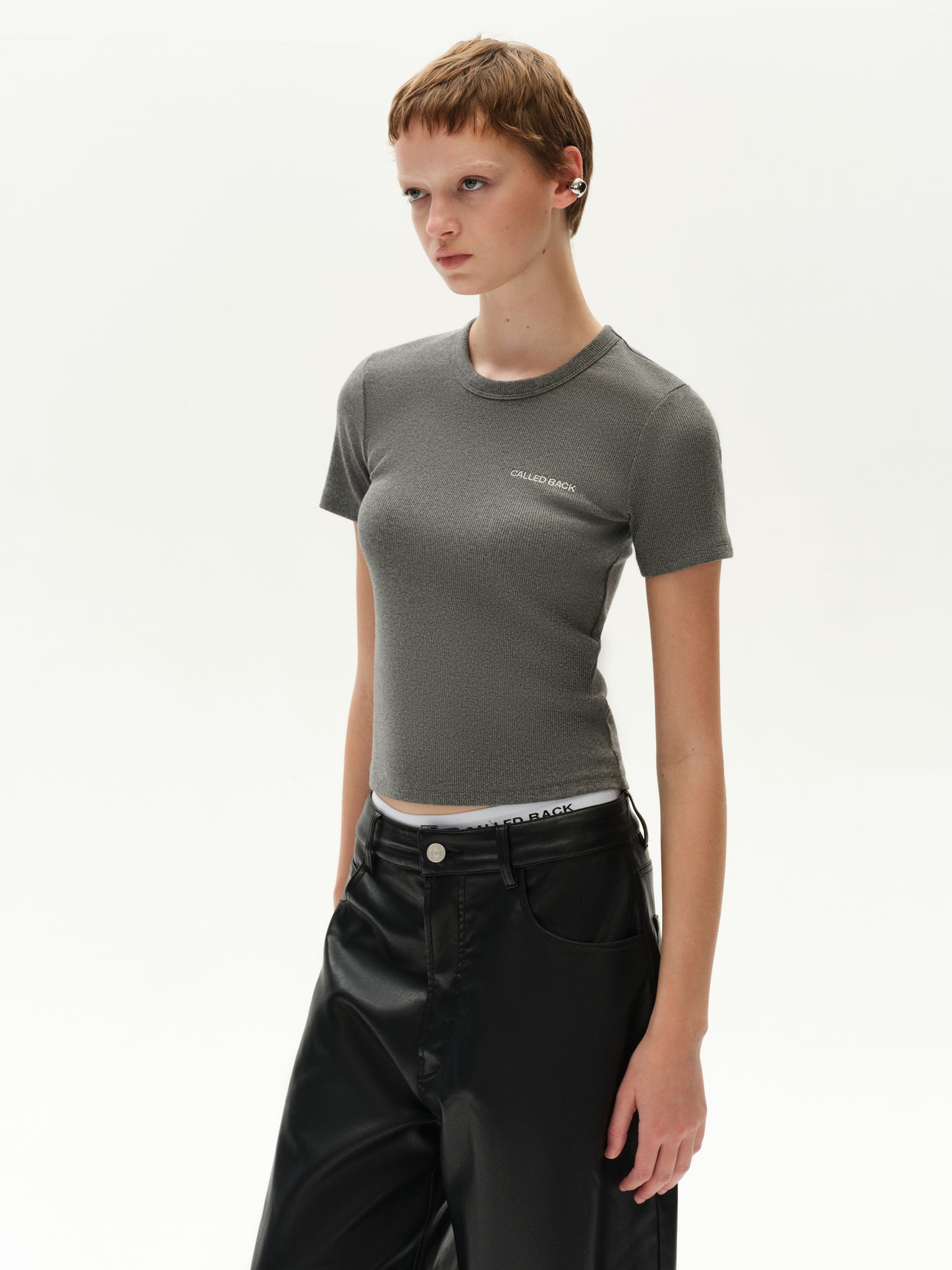 Short-Sleeve Crew Neck Backless Cotton Top