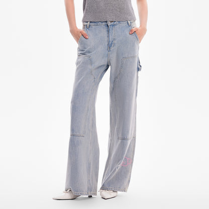 Onigiri Bear High-Waisted Straight-Leg Denim Pants