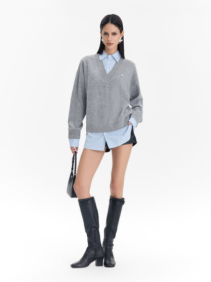 Mock Layered Shirt & Sweater Top