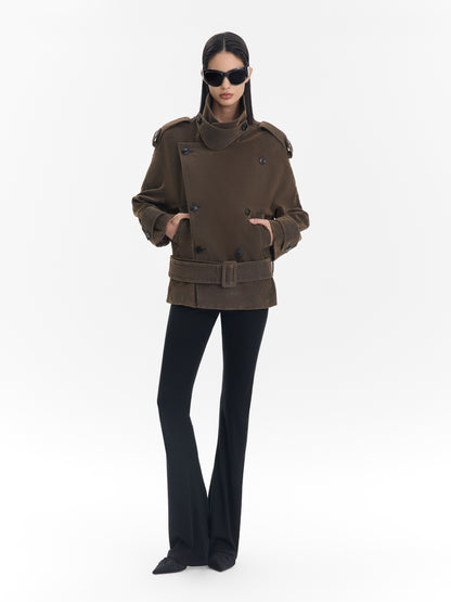 Notched Collar Double-Breasted Short Jacket