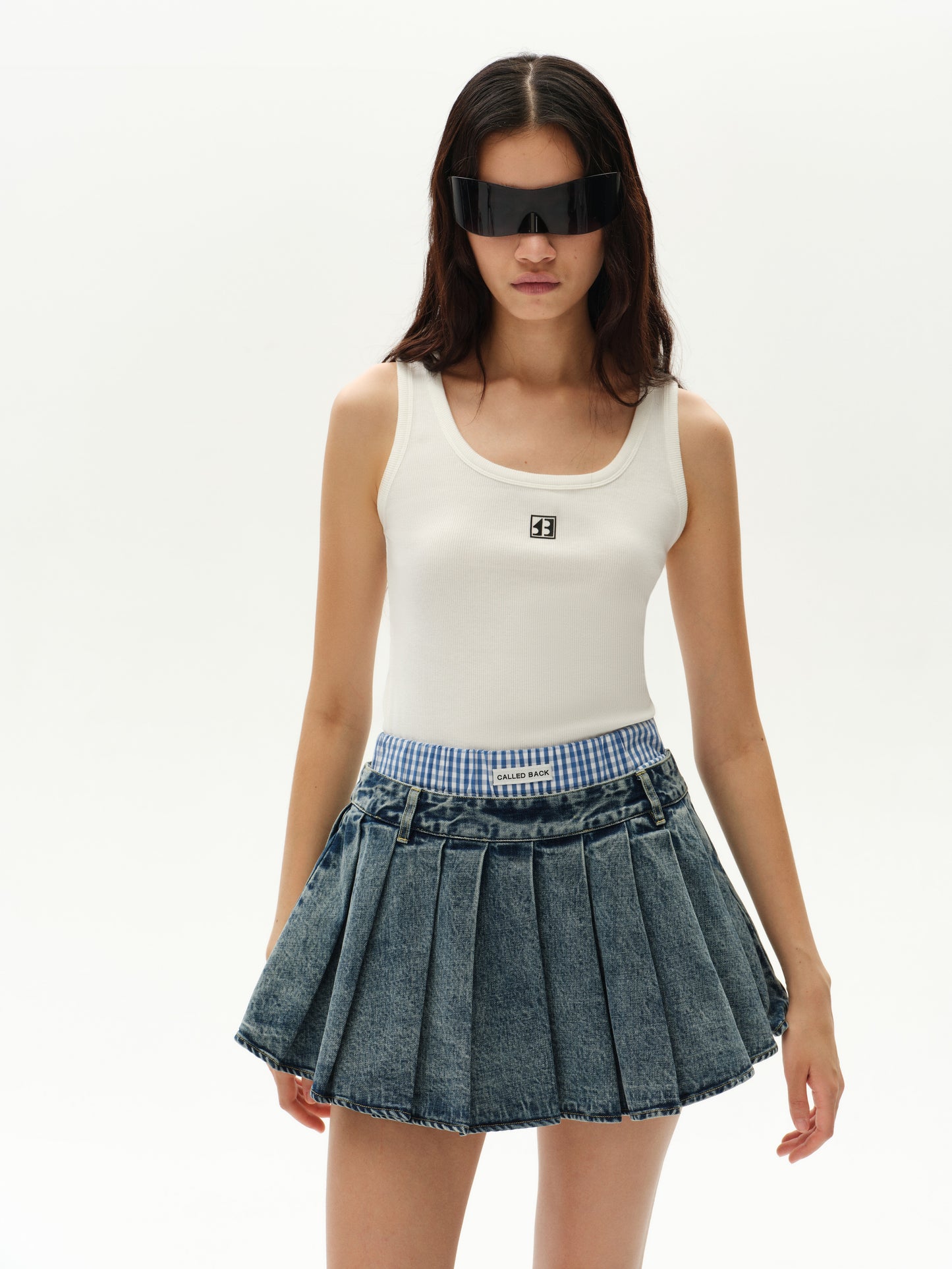 Denim A-Line High-Waisted Pleated Mini Skirt