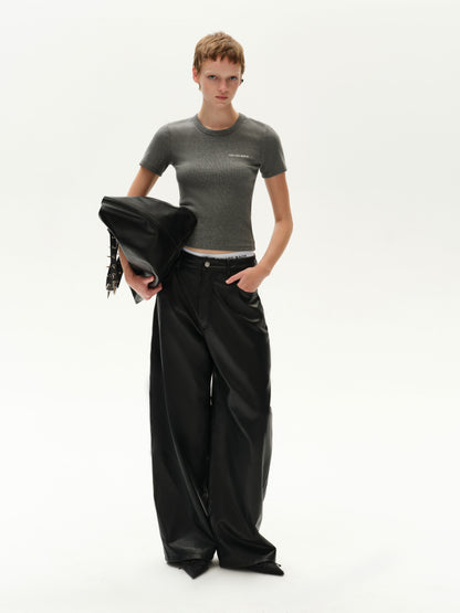 Short-Sleeve Crew Neck Backless Cotton Top