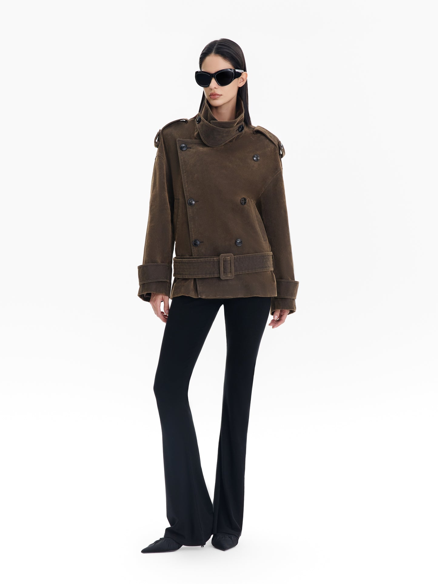 Notched Collar Double-Breasted Short Jacket