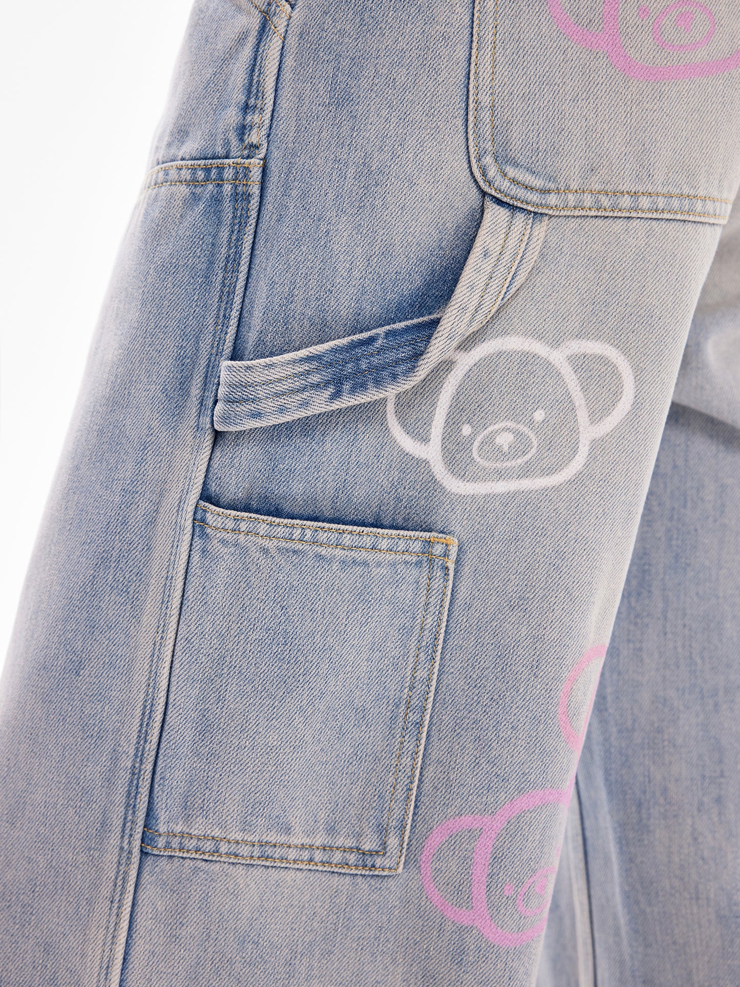 Onigiri Bear High-Waisted Straight-Leg Denim Pants