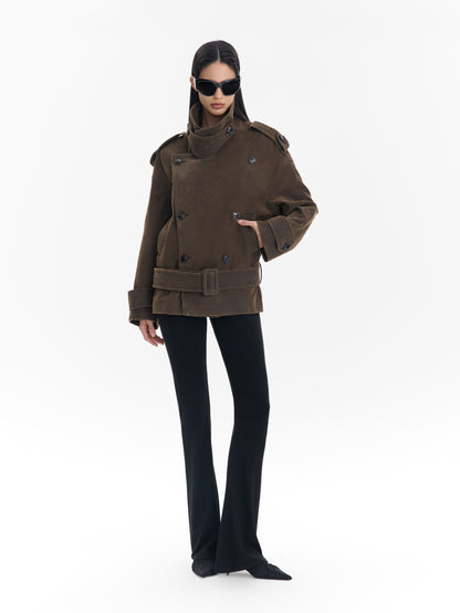 Notched Collar Double-Breasted Short Jacket