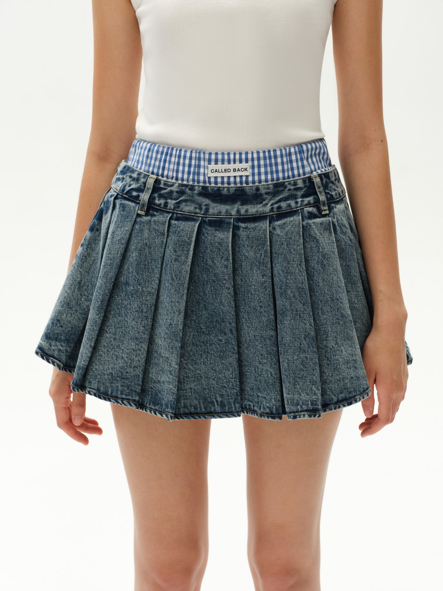 Denim A-Line High-Waisted Pleated Mini Skirt