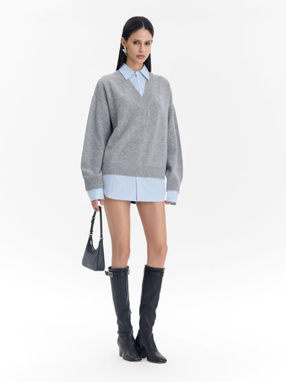 Mock Layered Shirt & Sweater Top