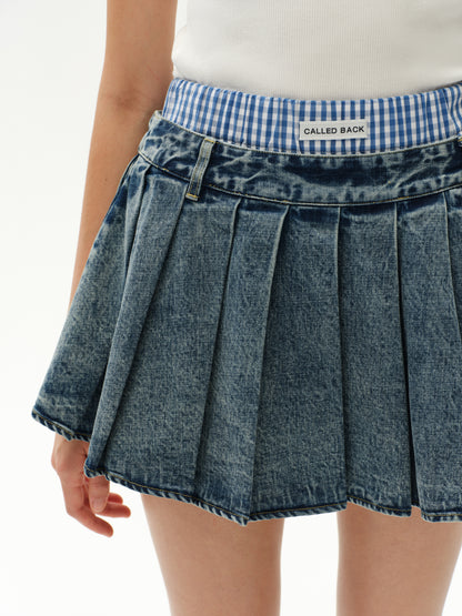Denim A-Line High-Waisted Pleated Mini Skirt