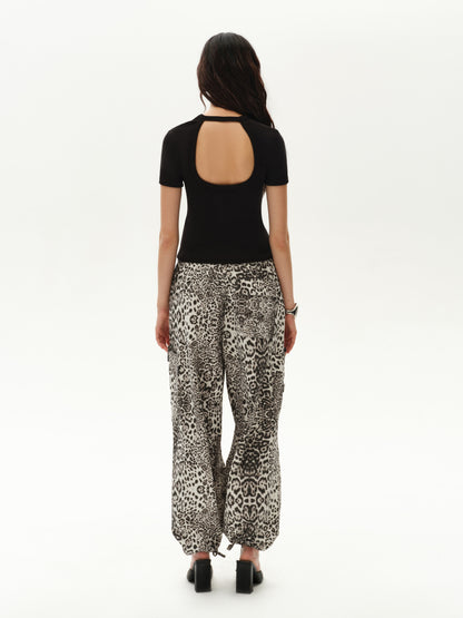 Leopard print lightweight wide-leg straight pants