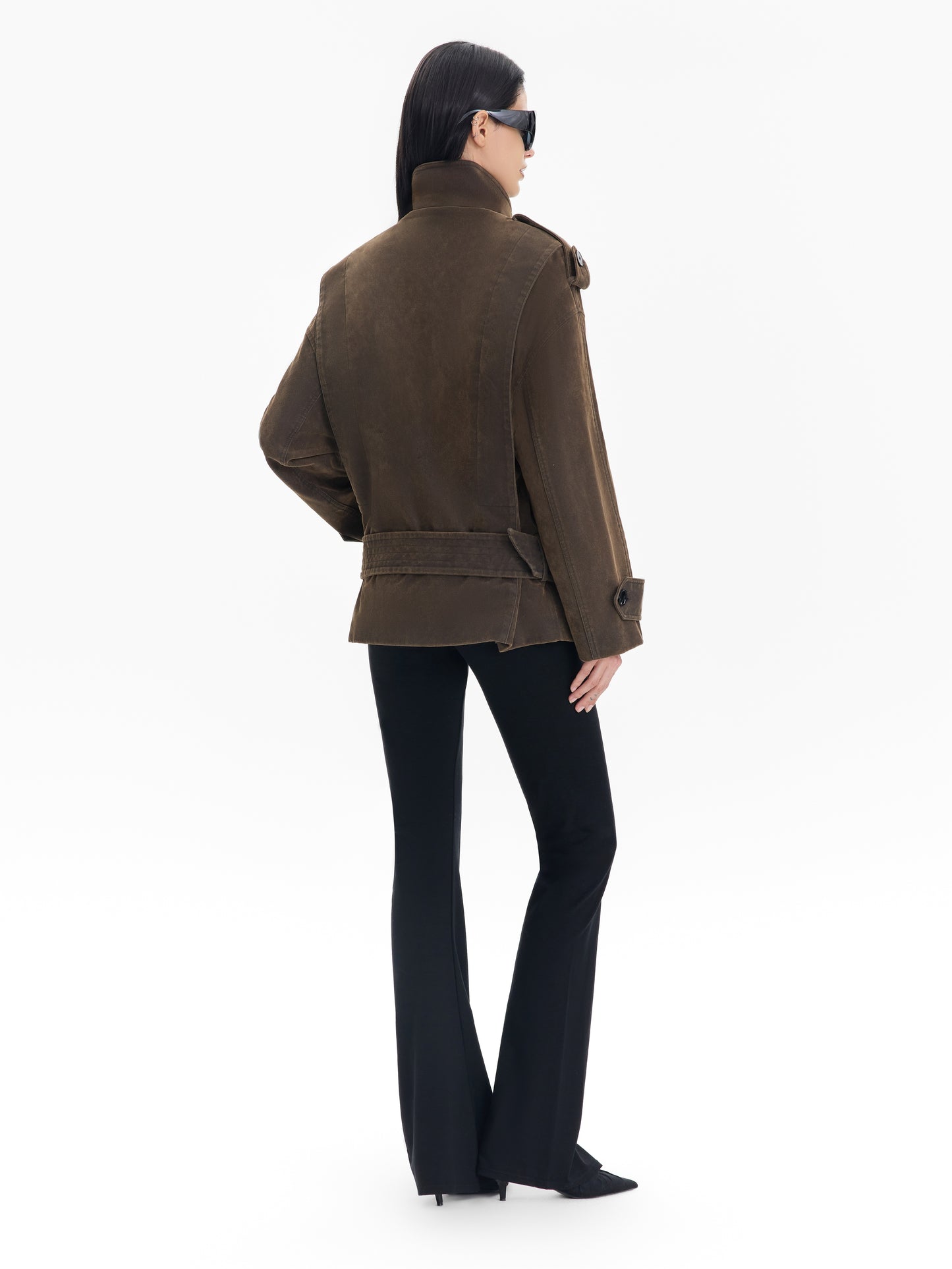 Notched Collar Double-Breasted Short Jacket