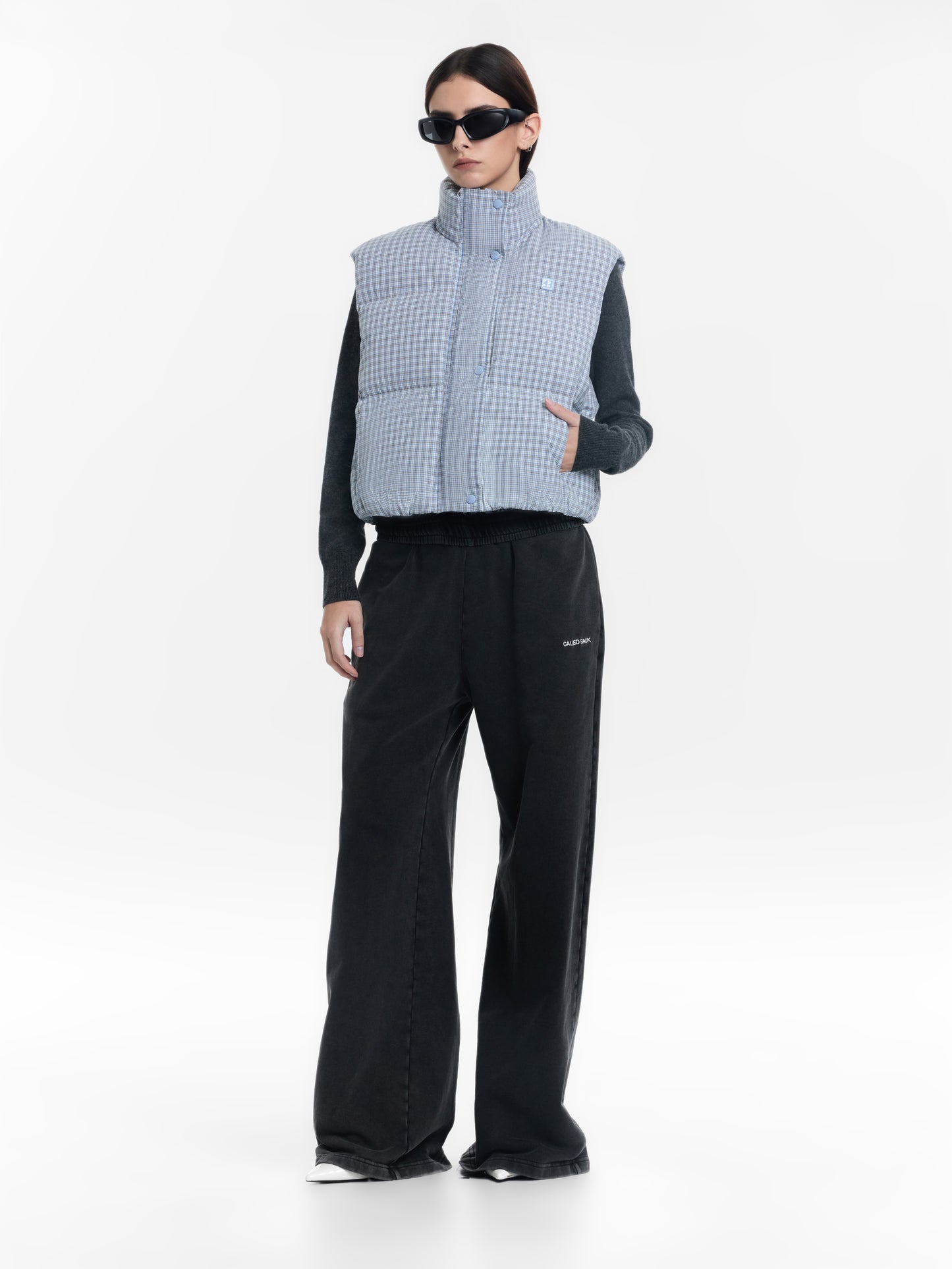 Plaid White Goose Down Vest