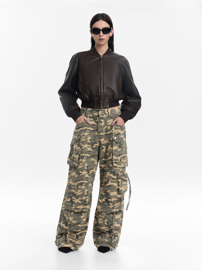 Wide-Leg Camouflage Cargo Pants