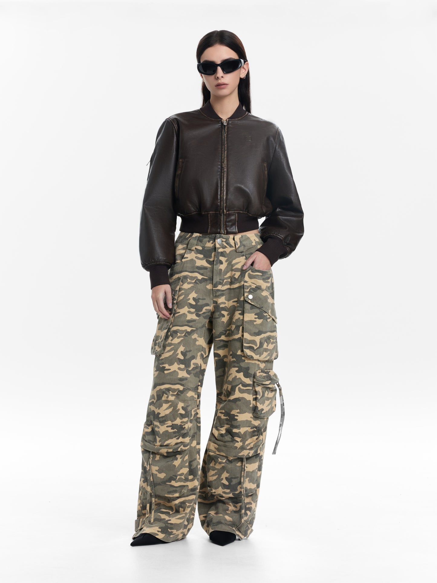 Wide-Leg Camouflage Cargo Pants