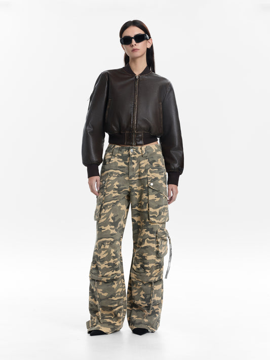 Wide-Leg Camouflage Cargo Pants