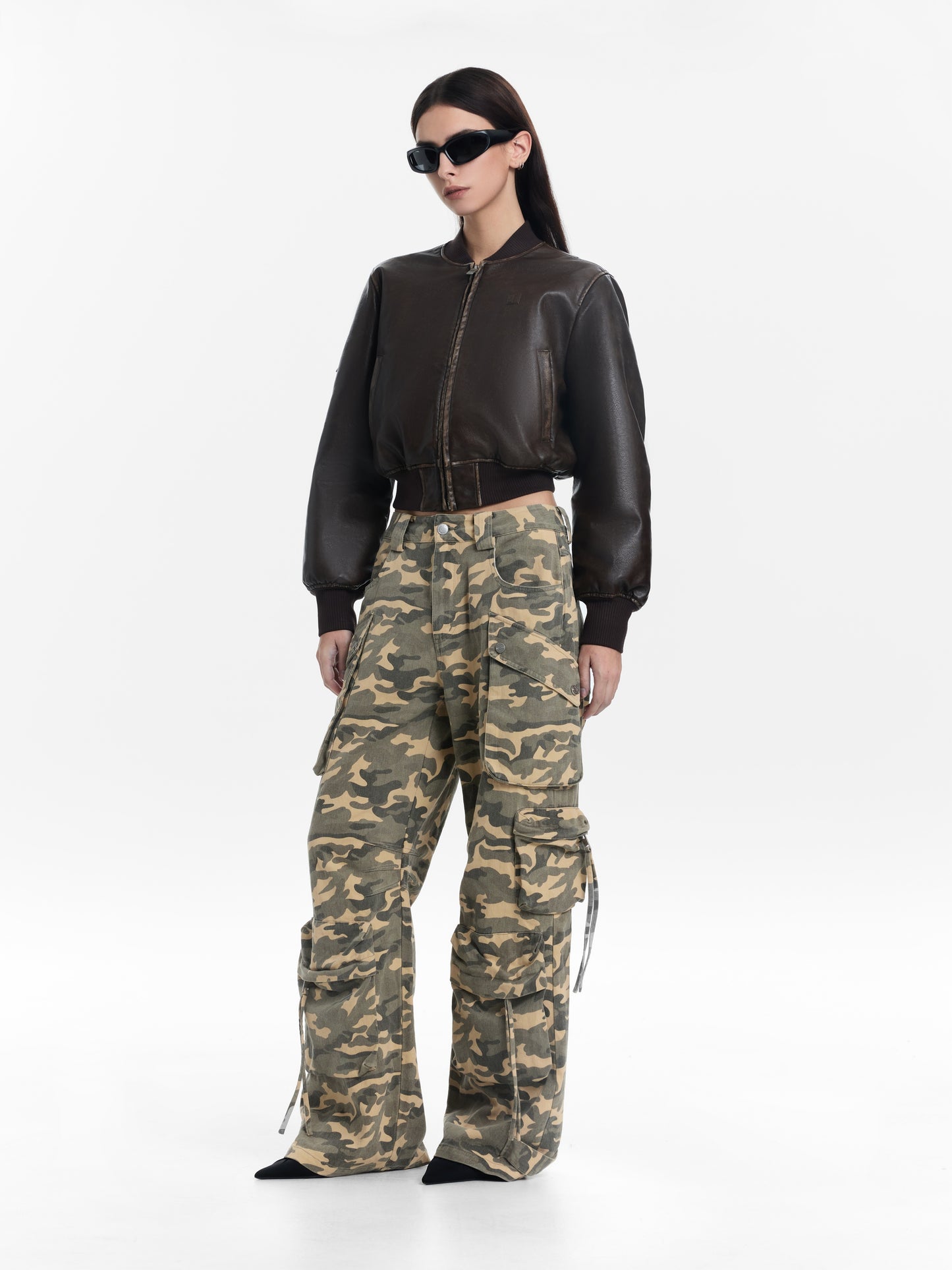 Wide-Leg Camouflage Cargo Pants