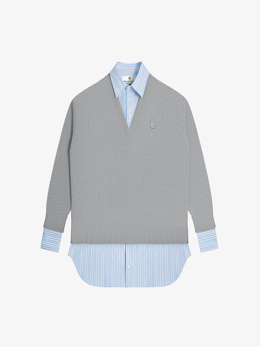 Mock Layered Shirt & Sweater Top