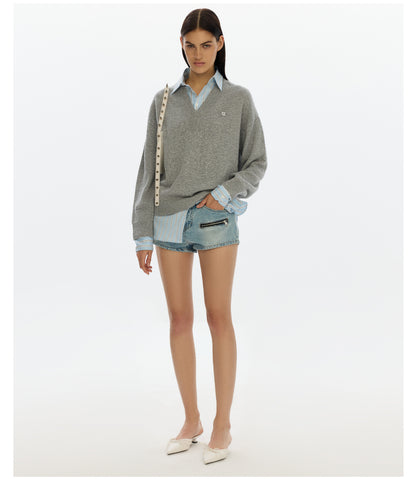 Mock Layered Shirt & Sweater Top